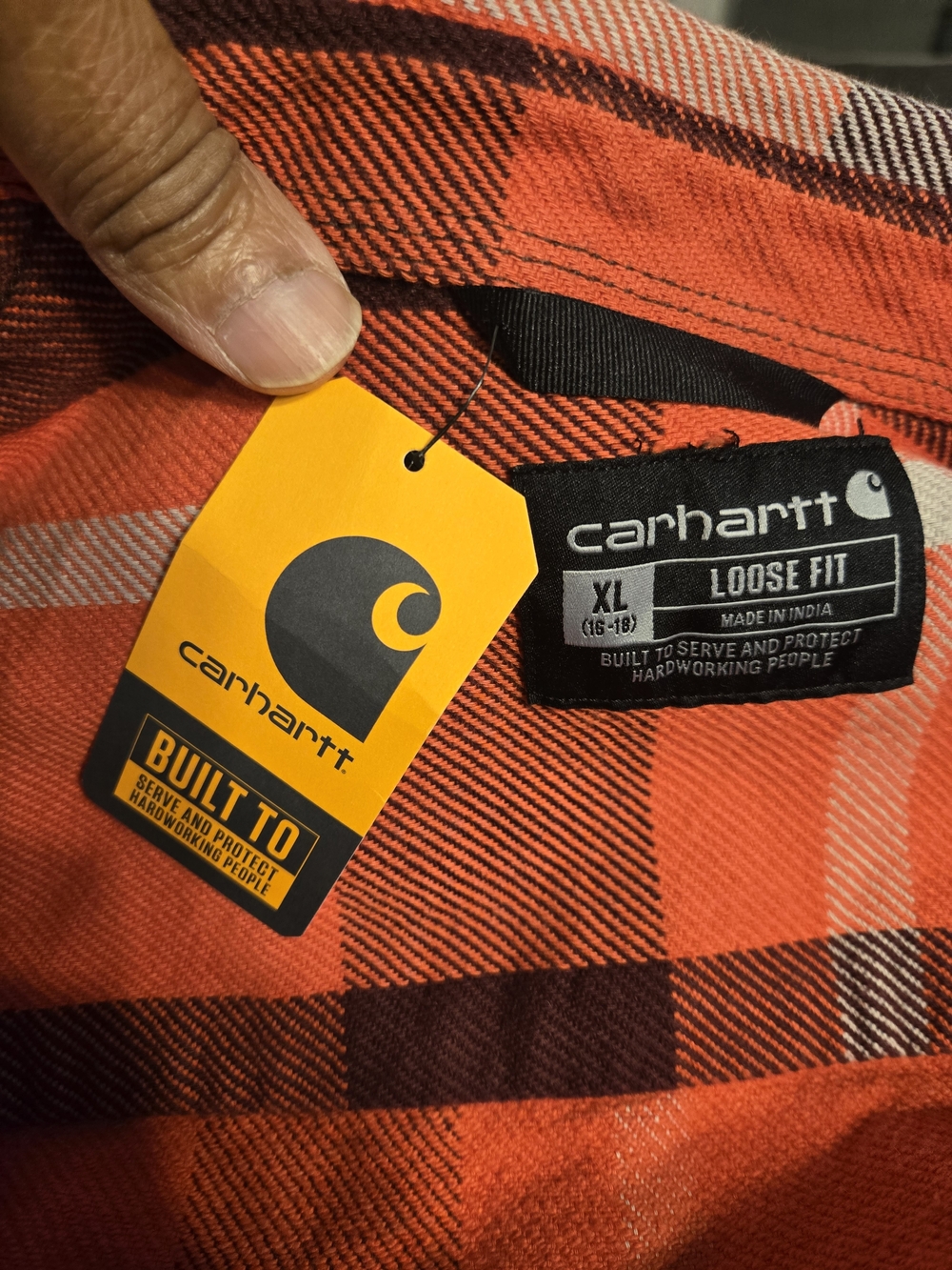 Carhartt Womens Orange Plaid Flannel Work Shirt NWT - Picture 4 of 8
